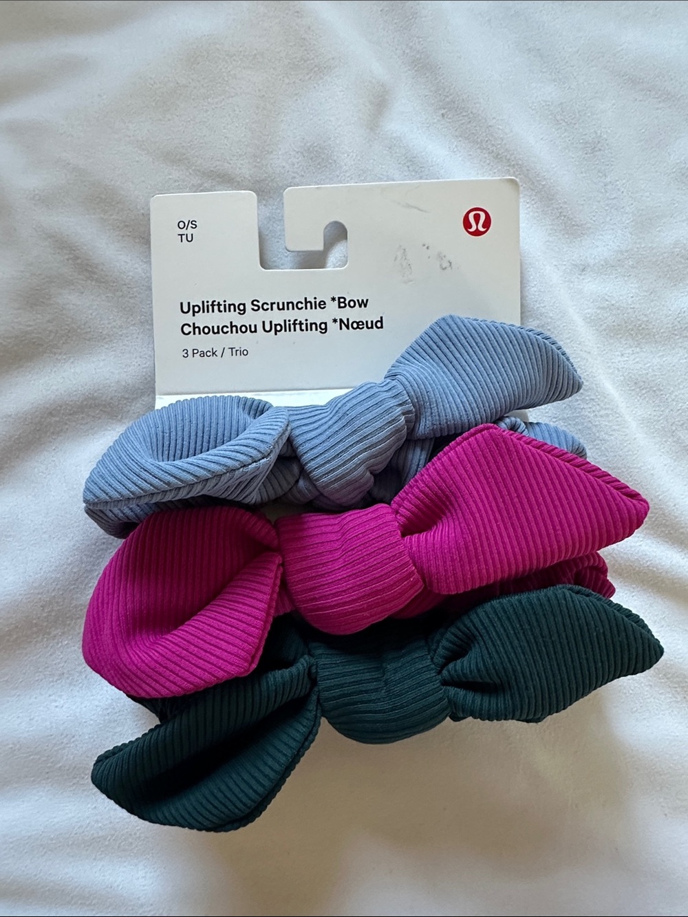 Lululemon Uplifting Bow Scrunchie 3-Pack — Blue, Pink, Green